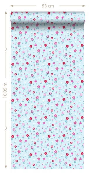Tapetenrolle mit Blumenmuster, 53 cm breit, 10,05 m lang