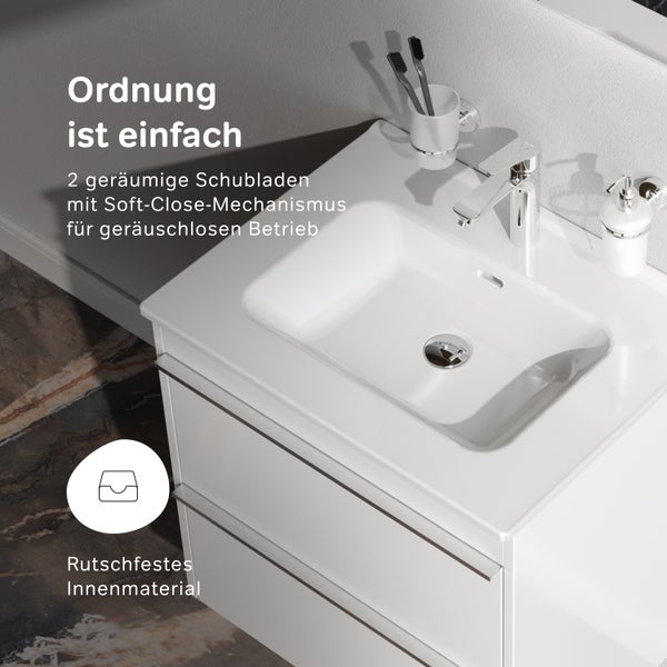Waschtischunterschrank mit zwei Schubladen und Soft-Close Mechanismus