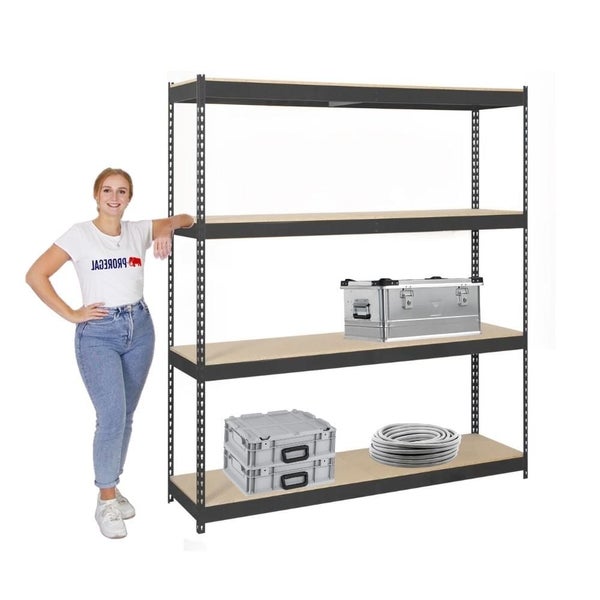 Schwerlastregal WOOD BEAST FOUR | HxBxT 200x240x45cm | 4 Ebenen | Fachlast 400kg | Anthrazit | Weitspannregal Werkstattregal Lagerregal Kellerregal Gargenregal