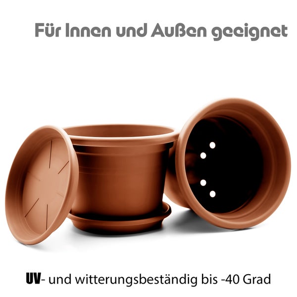 AC BigDean 4 Stück Blumentopf mit Untersetzer rund ø 40 cm Terracotta – wetterfester Pflanzkübel Made in Europe