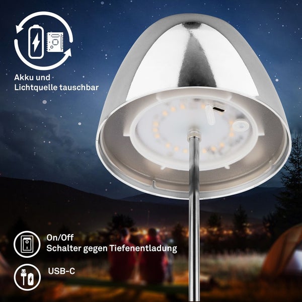 LED Akku Tischleuchte stufenloser Touchdimmer 2,5W 200 lm 2700 K H 36 cm Serina chrom