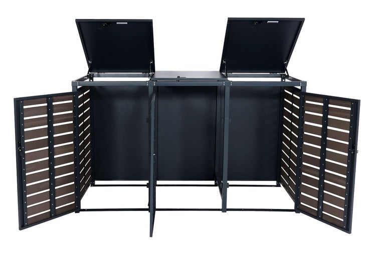 Mülltonnenbox mit drei Fächern, zwei Klappen und zwei Türen