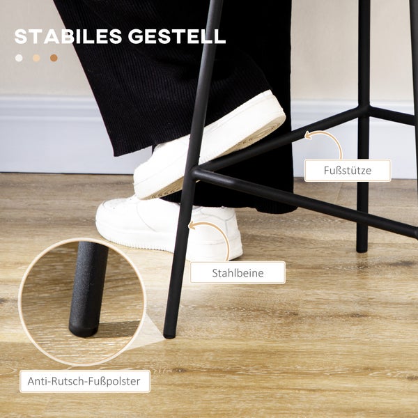 HOMCOM Barhocker 2er Set, Barstuhl mit Gestell aus Kunstrattan, Rückenlehne, Küchenstühle mit integrierter Fußstütze, Tresenhocker für Küche, Wohnzimmer, Esszimmer, Boho-Stil, Schwarz