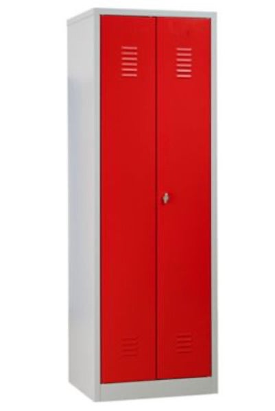 PROREGAL Garderobenspind Camel 2-Fächer & 1-Schloss HxBxT 180 x 60 x 50 cm Vorhängeschloss Grau-Rot