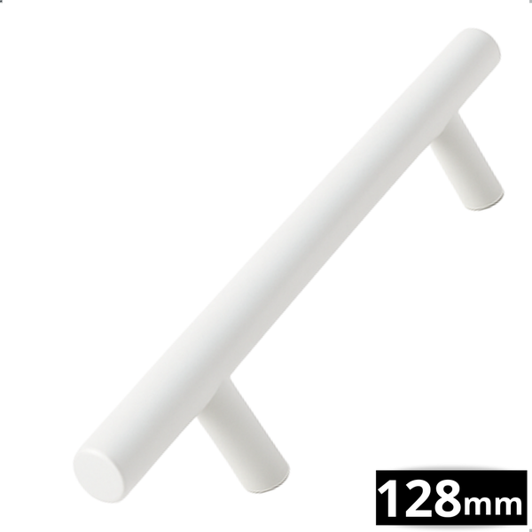 Weiße Möbelgriffstange mit einem Abstand von 128 Millimetern