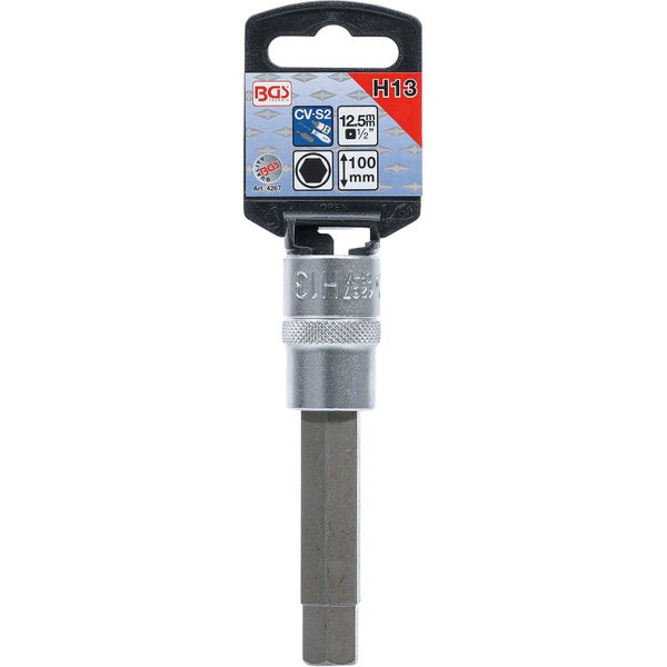 BGS Bit-Einsatz Länge 100 mm Antrieb Innenvierkant 12,5 mm (1/2) Innensechskant 13 mm - 4267