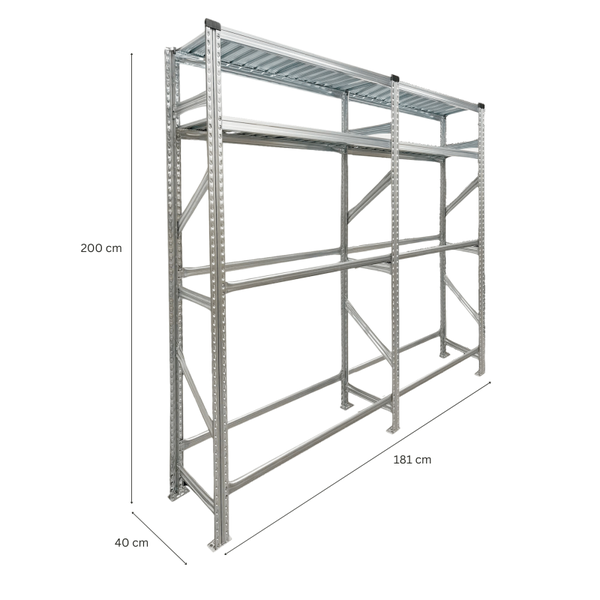 PROREGAL Reifenregal Proximo 200x180x40cm bis zu 16 Reifen auf 2 Ebenen + 2 Ablagen Verzinkt