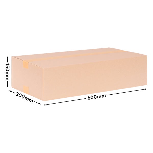 Karton mit den Maßen 600 mm Länge, 300 mm Breite und 150 mm Höhe
