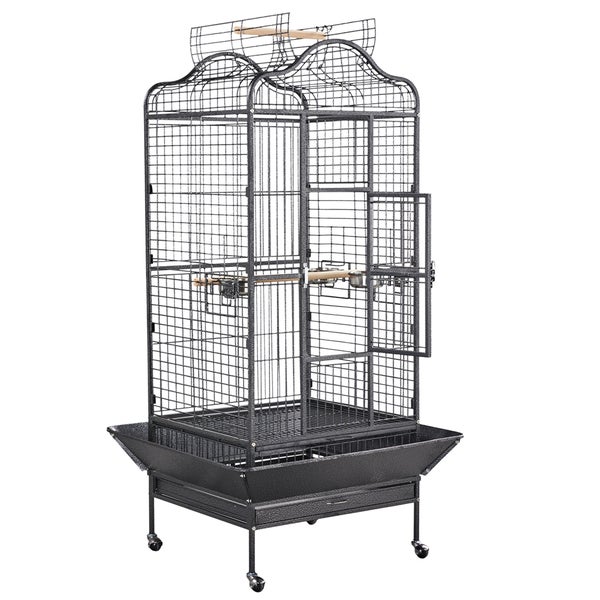 Vogelkäfig aus Metall mit Rollen und herausnehmbarer Schublade