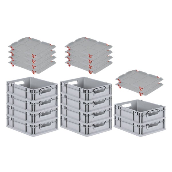 PROREGAL SparSet 10x Eurobox NextGen Grip mit Auflagedeckel mit 4 Roten Schiebeschnappverschlüssen HxBxT 12 x 30 x 40 cm 11 Liter Griffe