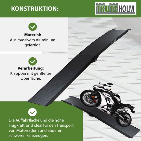 TRUTZHOLM 2 x Auffahrrampen 205 cm Traglast 680 kg Alu schwarz klappbar geriffelt Motorradrampen
