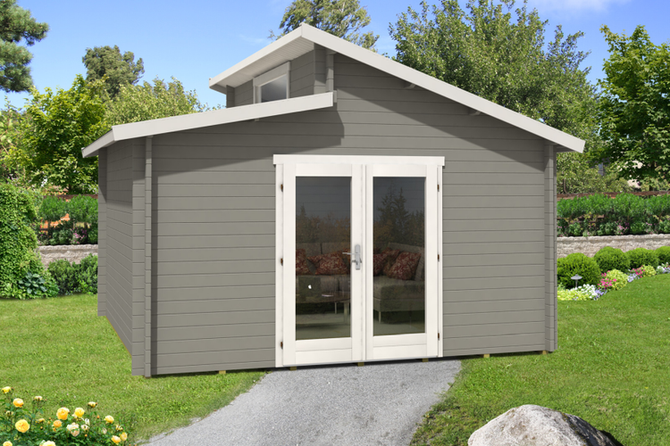 Alpholz Gartenhaus Lausitz ISO - Blockhaus mit Doppel-Pultdach, Massivholz Blockhütte - Mit Imprägnierung (Pinie), 40 mm Wandstärkre