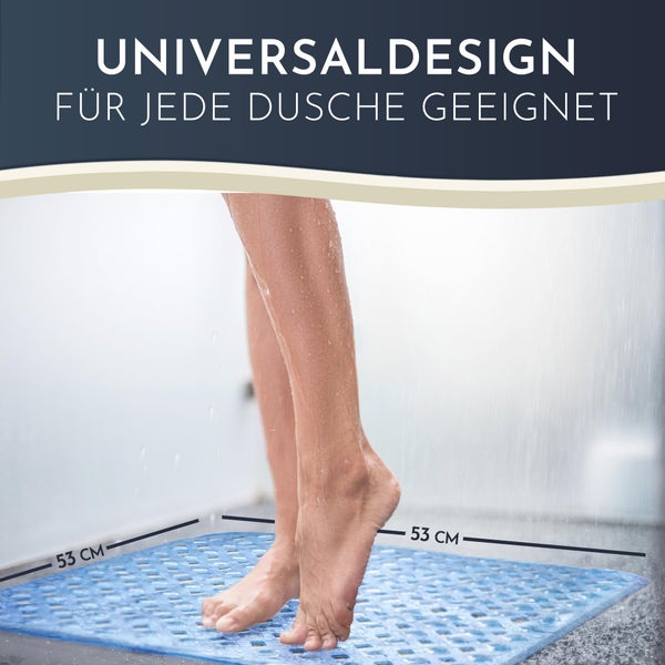 Duschmatte mit 53 Zentimeter Seitenlänge für jede Dusche geeignet