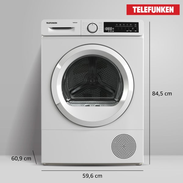 Telefunken Wärmepumpentrockner für 8 kg Wäsche Trockner Frontlader Wäschetrockner mit Knitterschutz leise TWP8CW