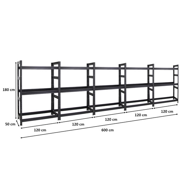 PROREGAL Mega Deal 5x Reifenregal Dino HxBxT 180 x 120 x 50 cm Fachlast 150 kg bis zu 60 Reifen Schwarz