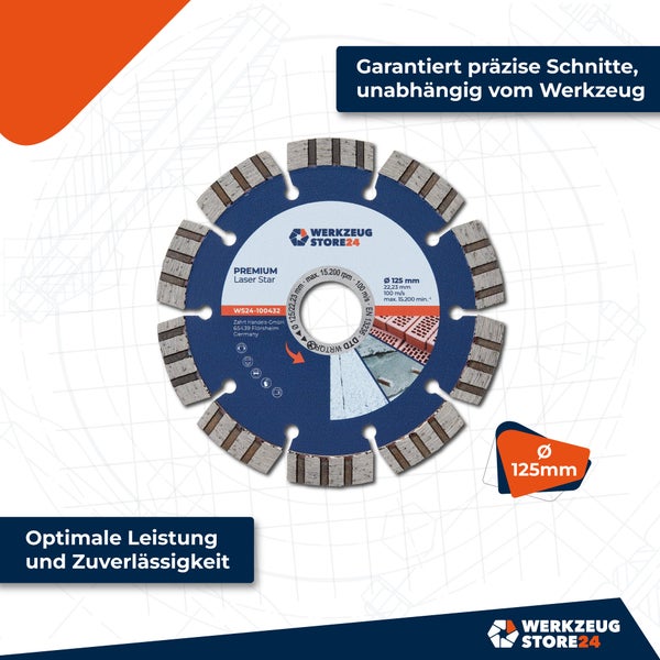 Werkzeugstore24 Premium Laser Star Trennscheibe mit 125 Millimeter Durchmesser
