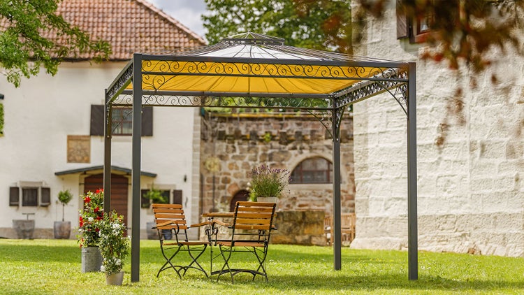 Pavillon ELEO Genua 3 x 3 m anthrazit - pulverbeschichtet | mit Sonnensegel ecru
