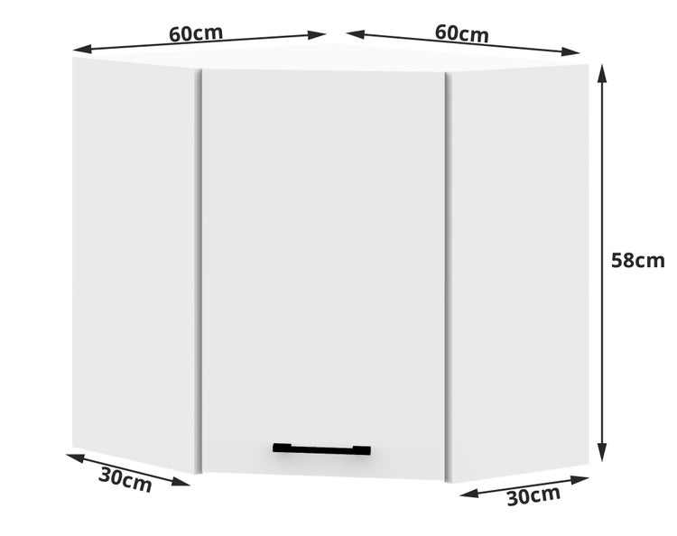 Eckhängeschrank mit den Maßen 60 cm, 60 cm und 58 cm