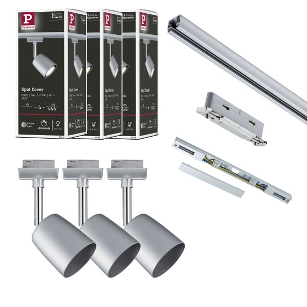 URail Schienenspot Cover Starterset GU10 max. 10W dimmbar 230V Chrom matt, Chrom