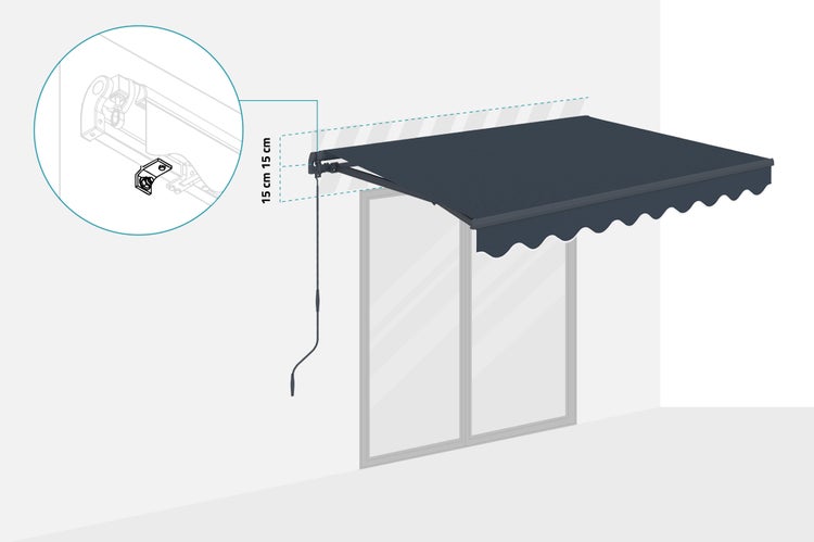 VECCHIO einteilige Markise 2,5 m x 2 m Grau - Premium-Canvas 320 g/m²