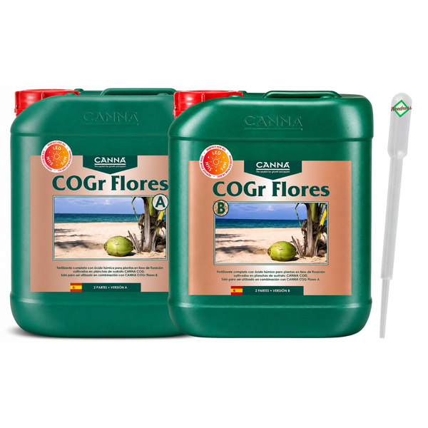 Zwei Kunststoffkanister CANNA COGr Flores A und B Dünger für die Blütephase inklusive Dosierpipette