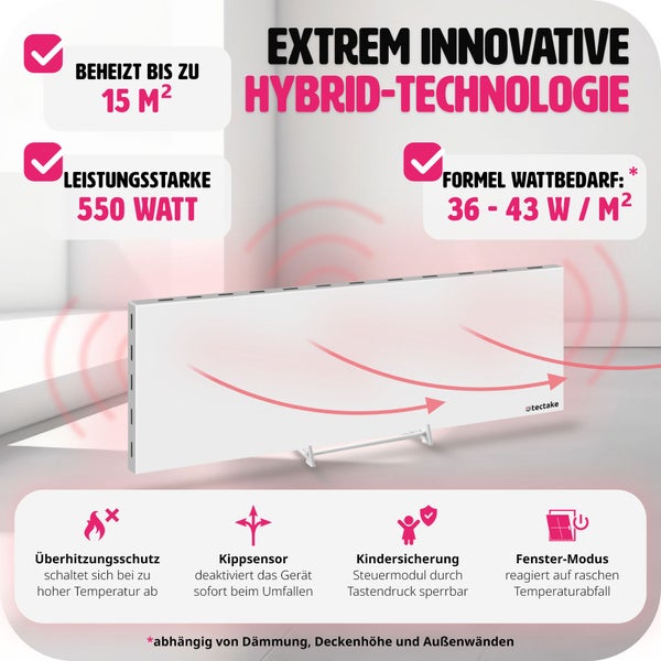 Elektroheizkörper mit Überhitzungsschutz, Kippsensor, Kindersicherung und Fenster-Modus