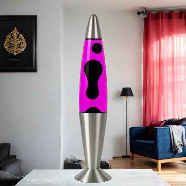 Dekorative Lavalampe mit Flüssigkeit und Wachs auf einem Tisch