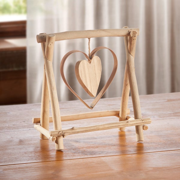 FRANK FLECHTWAREN | Holzdeko Swinging Heart, HOLZ, METALL, 19 x 10 x 20 cm