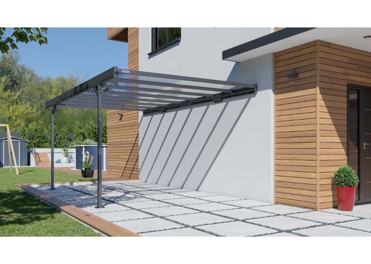 Terrando Anlehncarport Mistral Carport aus Metall in Grau, Unterstand Überdachung, Naturbelassen 3x4,9m