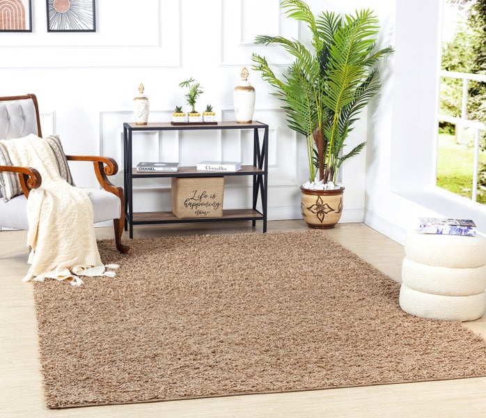Hochfloriger Shaggy-Teppich Einfarbig Dunkelbeige 120x170 cm LILLY