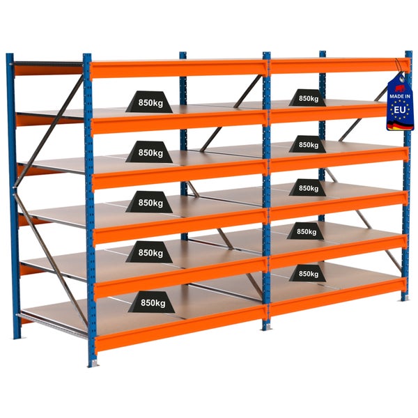 Steckregal mit Regalböden und einer Traglast von 850 Kilogramm je Ebene, Hergestellt in der Europäischen Union