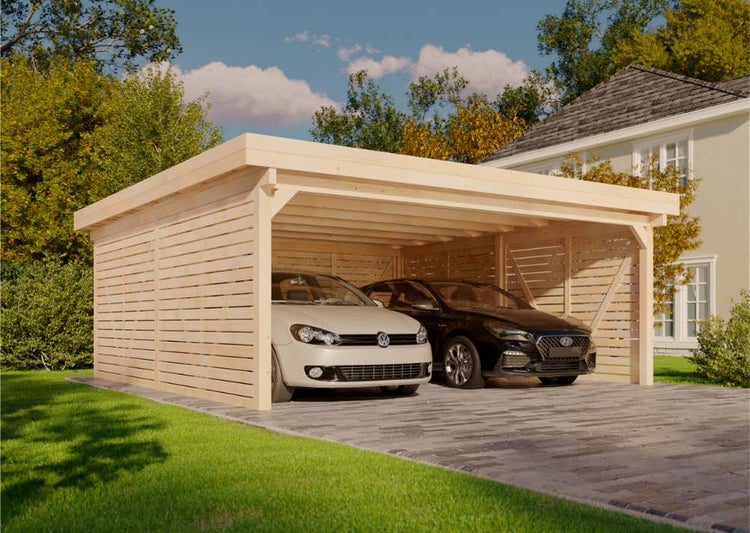 Alpholz Doppelcarport Olaf Exklusiv Carport aus Holz, Unterstand Überdachung mit Montagematerial, Naturbelassen