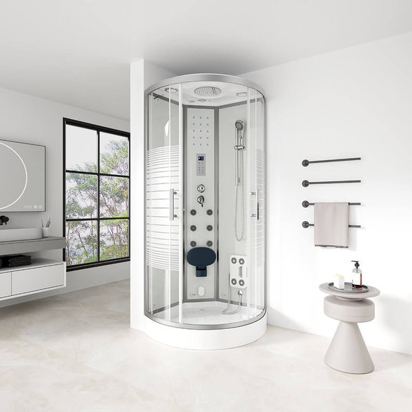 Home Deluxe - Dampfdusche WHITE PEARL - Maße 100 x 100 cm - inkl. Dampffunktion, Regendusche, Radio und Zubehör I Fertigdusche, Dusche, Duschtempel