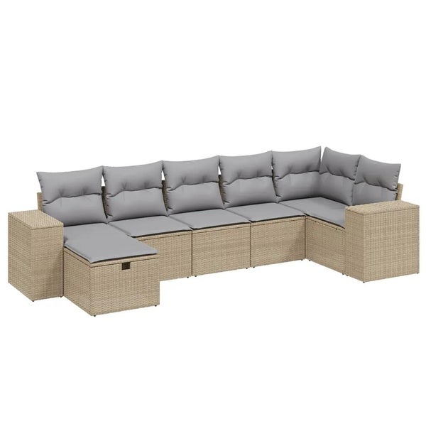 7-tlg. Garten-Sofagarnitur mit Kissen Beige Poly Rattan