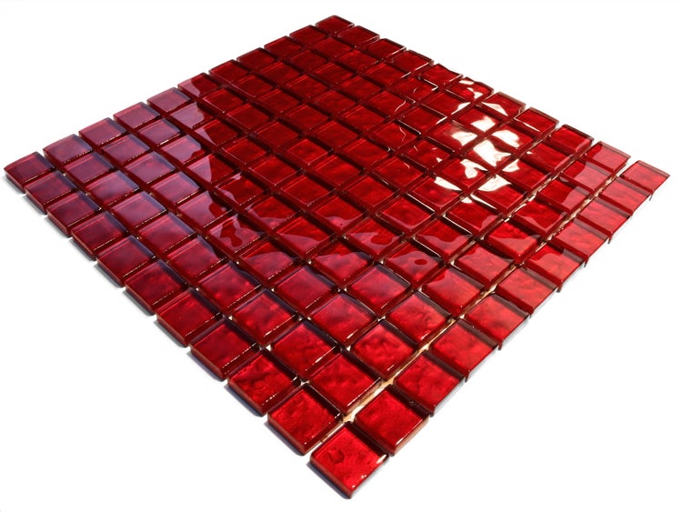 Glasmosaik auf Netz für Bad und Küche 30cm x 30cm  - Red Coral