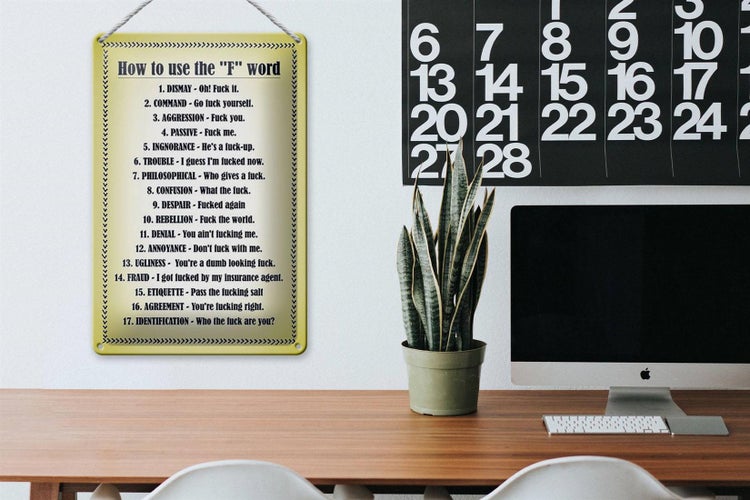 Blechschild Spruch 20x30cm How to use the F word