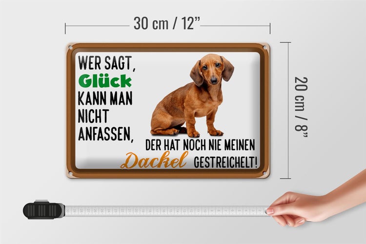 Blechschild Spruch 30x20cm wer sagt Glück Dackel Hund