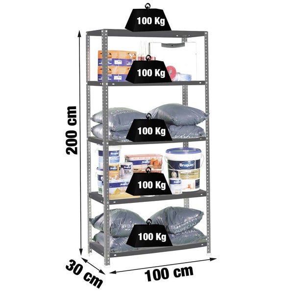 PROREGAL Schraubregal Panda Tall HxBxT 200 x 100 x 30 cm 5 Fachböden Fachlast 100 kg Anthrazit