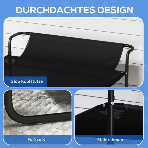 PawHut Hundeliege Outdoor, Erhöhtes Hundebett mit atmungsaktivem Mesh-Bezug, Haustierbett für kleine und mittelgroße Hunde Schwarz 91 x 69 x 29 cm