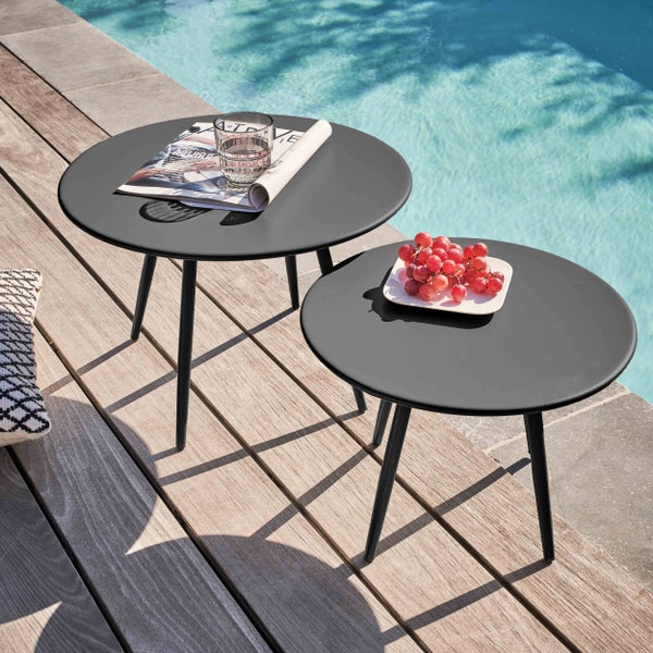 Runder Gartentisch von 40 cm aus pulverbeschichtetem Stahl Grau - Oviala