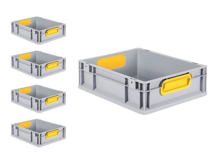 PROREGAL Spar Set 5x Eurobox Nextgen Color HxBxT 12 x 30 x 40 cm 11 Liter Griffe Gelb Geschlossen Glatter Boden Eurobehälter Transportbox