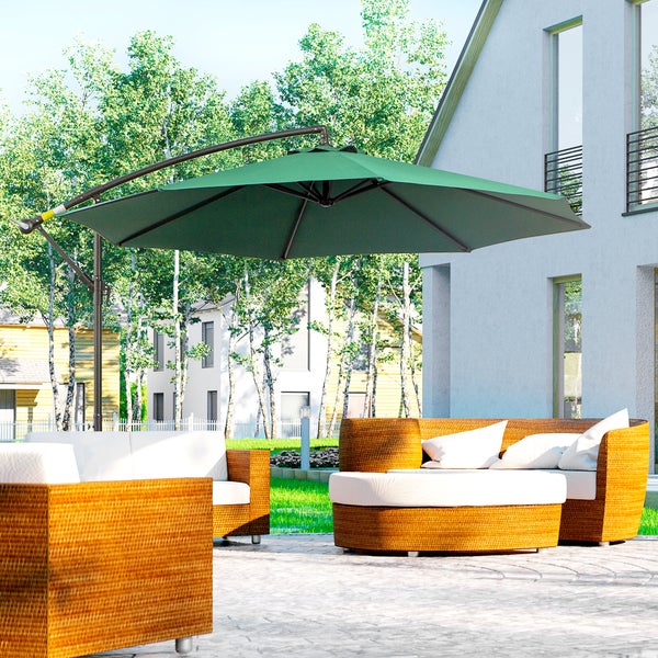 Outsunny Sonnenschirm, Ampelschirm mit Handkurbel Rund, Stahlbogenstäbe und Stahl-Stehstäbe, Ø2,95 x 2,45H m, Polyestergewebe, Grün