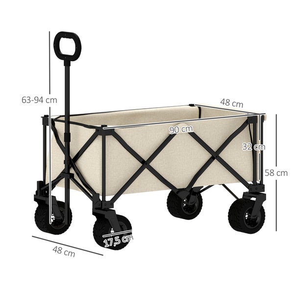 Outsunny Gartenwagen 100 kg belastbar, klappbar Transportwagen mit herausnehmbare Plane, Griff, Rädern, Bollerwagen Handwagen Gartenkarre 138 Liter, Gerätewagen für Haus, Garten Beige