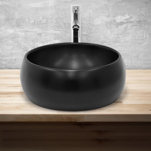ML-Design Waschbecken aus Keramik in Schwarz matt Ø 400 x 155 mm, Runde Aufsatzwaschbecken, Moderne Waschtisch, Waschschale mit Abflussloch, Waschplatz Handwaschbecken, für Badezimmer / Gäste-WC