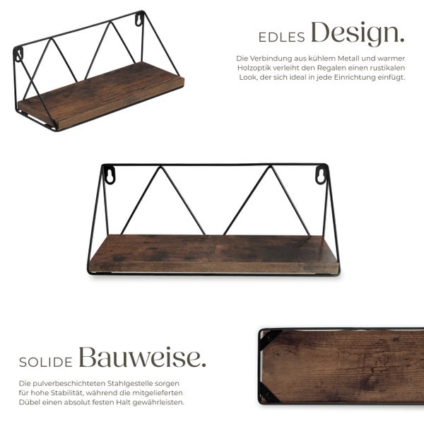 2er Set Wandregal tectake Rockport Tiefe 13 cm Industrial Style Industrial Holz dunkel, rustikal