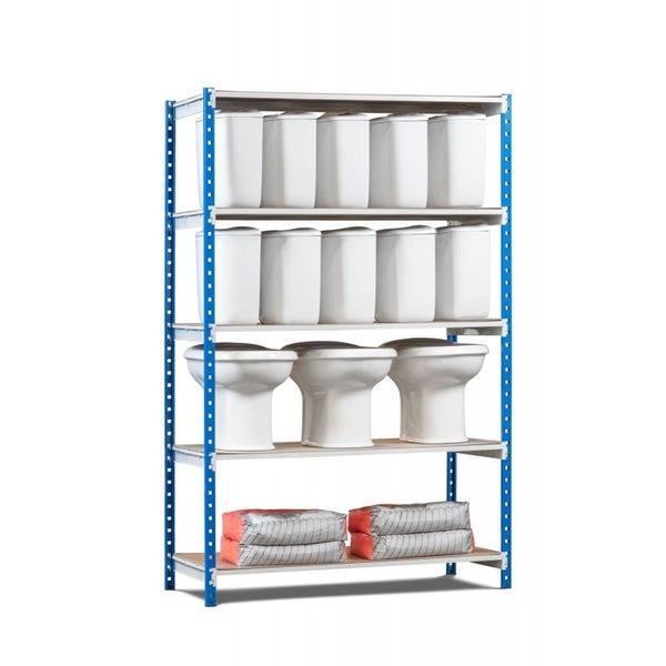 PROREGAL Fachbodenregal Maximus Pro HxBxT200 x 100 x 100 cm 5 Ebenen Spanplatten-Fachboden Fachlast 303 kg Lichtblau-Lichtgrau