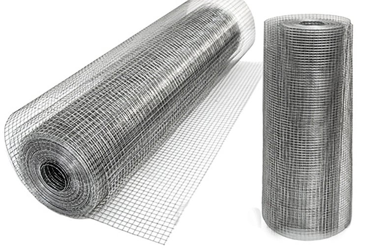 Verzinktes Drahtgitter in Rollen mit quadratischen Maschen.