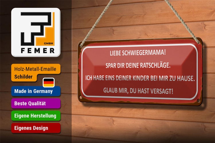 Blechschild Spruch 27x10cm liebe Schwiegermama spar dir Dekoration
