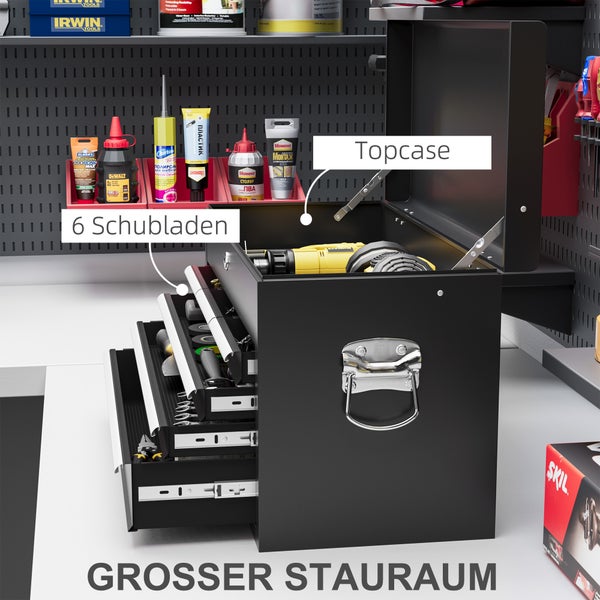 Werkzeugkiste mit sechs Schubladen und Topcase zur Aufbewahrung von Werkzeugen