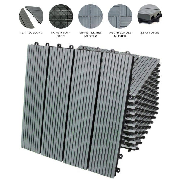 66 Terrassenfliesen WPC 30 x 30 cm - Grau